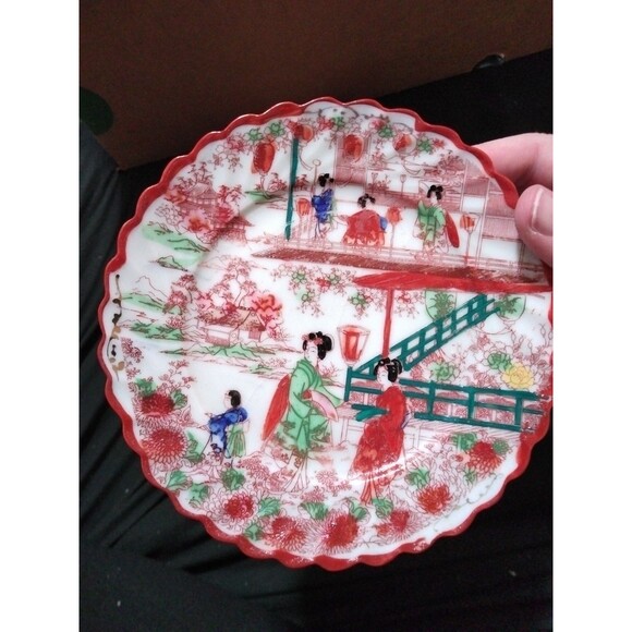 Lot 3 Pieces Antique Japanese Geisha Girls Eggshell Porcelain Plates Small Plate - Picture 5 of 6
